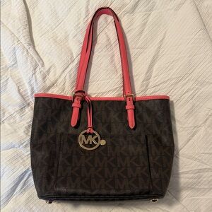 Michael Kors Signature Brown and Pink Tote